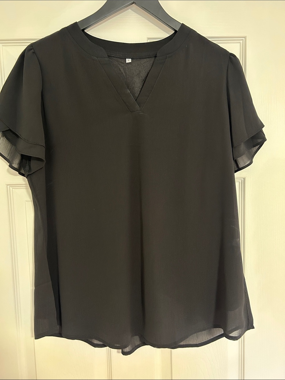 Amazon Women’s Black V-Neck Flutter Sleeve Top